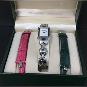 GUCCI 1800L Change Belt Silver Tone Quartz Watch w/2 extra strap/WA0140 EUC